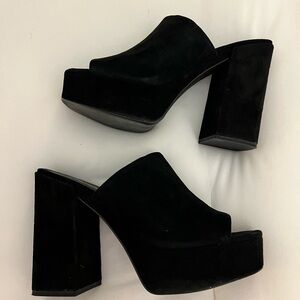 Steve Madden Black Suede Platform Block Heel Mules
